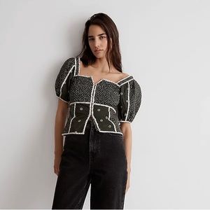 BRAND NEW Madewell Patchwork Puff-Sleeve Top